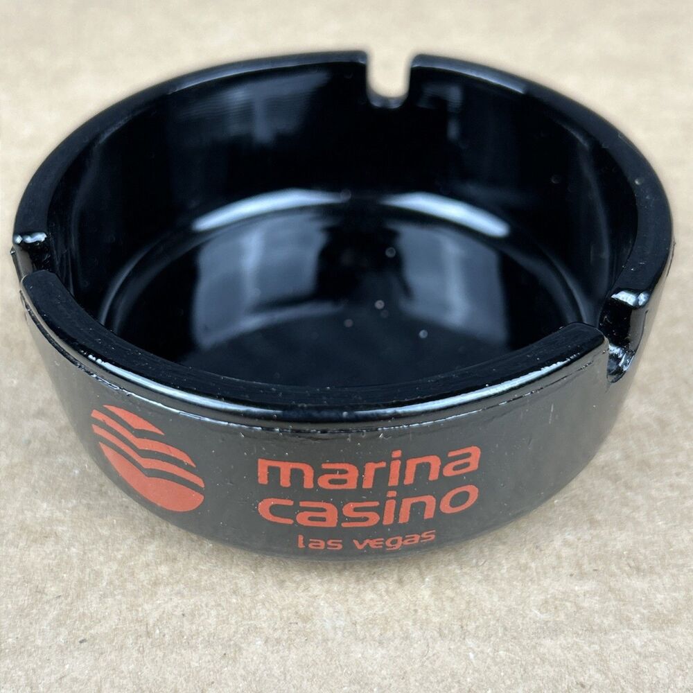 Vintage Las Vegas Marina Casino Glass Ashtray Black